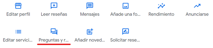 Google Business pestañas Preguntas y respuestas destacada