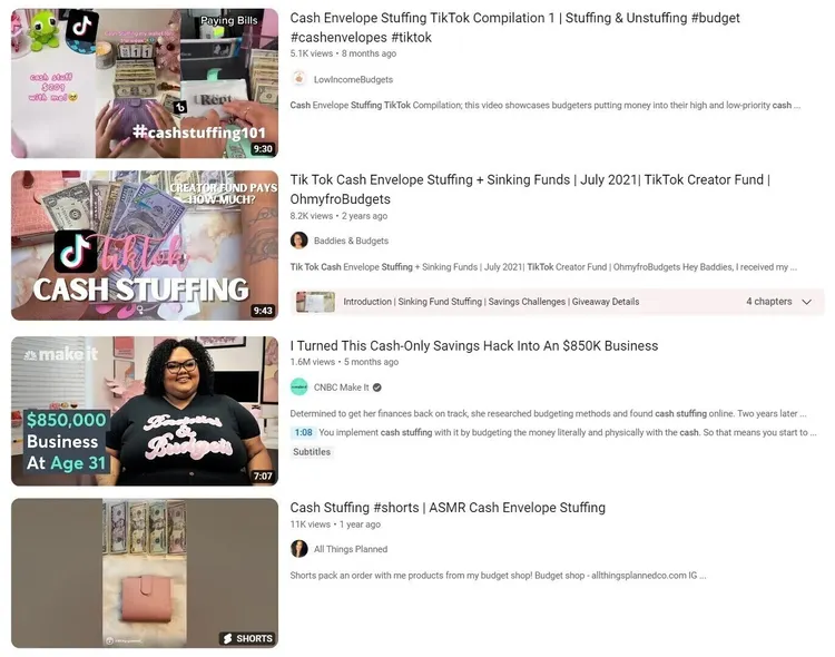 Vídeos de YouTube sobre el tema "cash stuffing