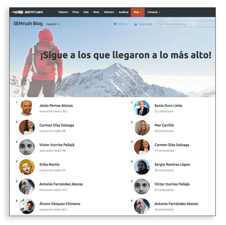 Semrush Blog leaderboard ¡Sigue a los que llegaron a lo más alto!