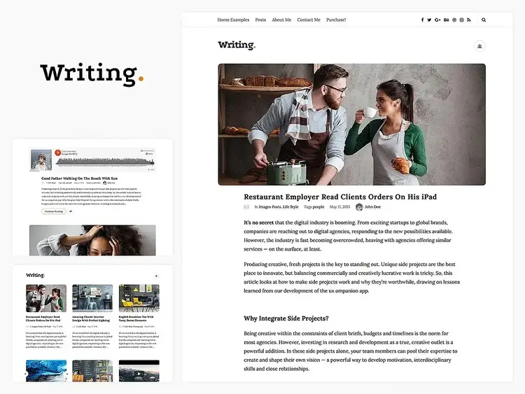 Tema WordPress Escritura con ejemplos de maquetación y funcionalidades