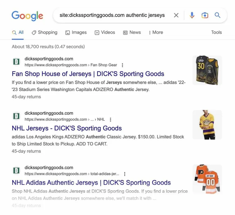site:dickssportinggoods.com camisetas auténticas búsqueda en Google