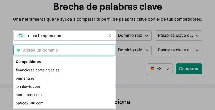 Página de inicio de Brecha de palabras clave