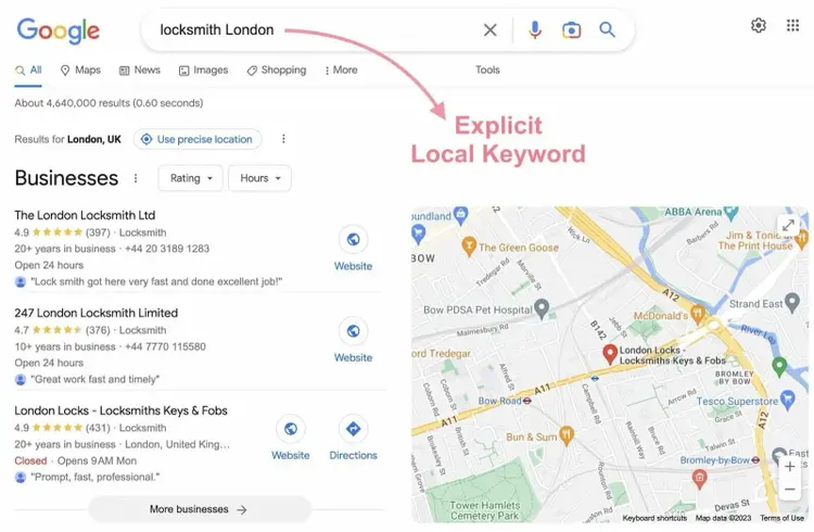 Palabras clave locales explícitas