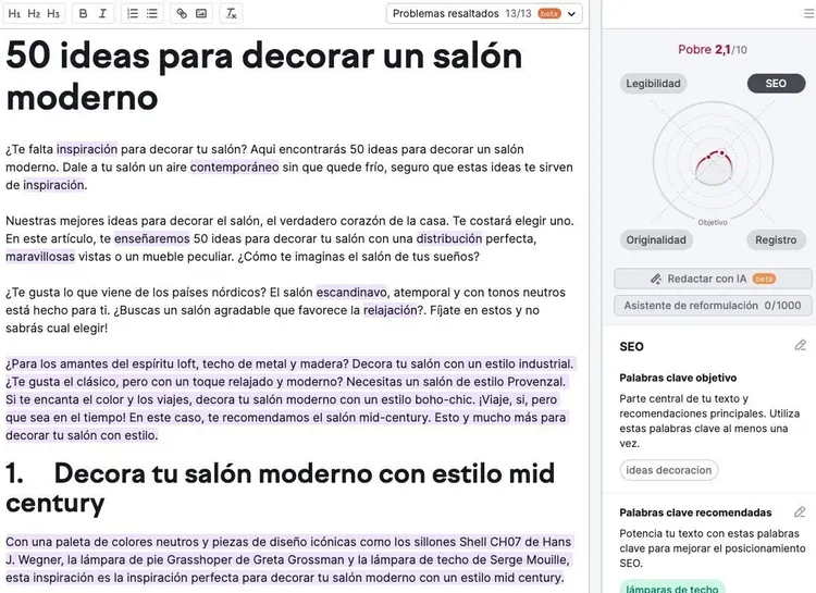 SEO Writing Assistant de Semrush