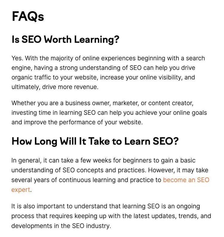 Sección FAQ de la entrada del blog