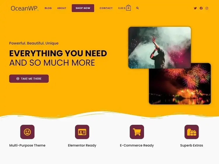 Tema OceanWP con fondo amarillo Everything you need