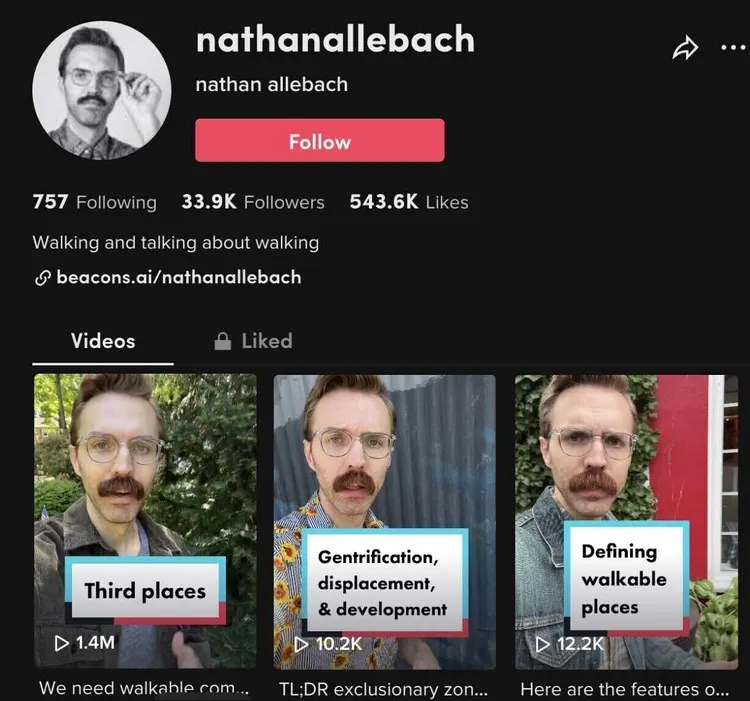Perfil de Nathan Allebach en TikTok