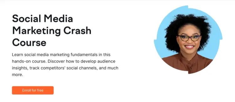 Página de inicio del curso intensivo de marketing en redes sociales de Semrush