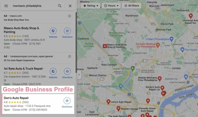 Perfil de empresa de Google en maps