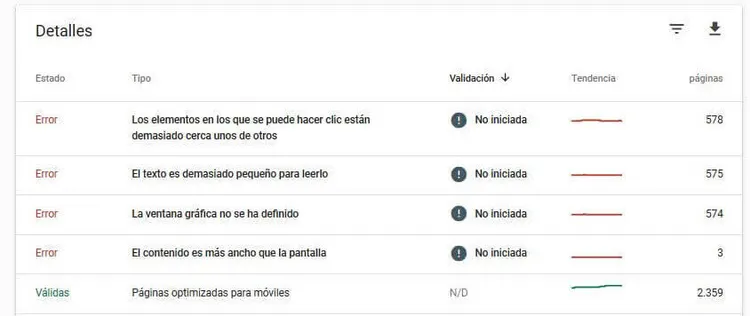 Detalles de problemas móvil con lista de errores de compatibilidad