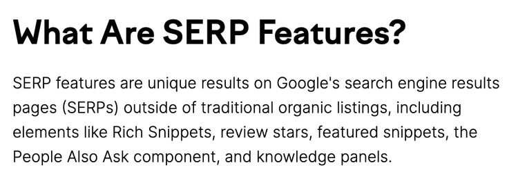 Sección "¿Qué son las características de SERP?" de una publicación del blog de Semrush