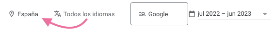 Keyword Planner location filter selection dropdown for Spain