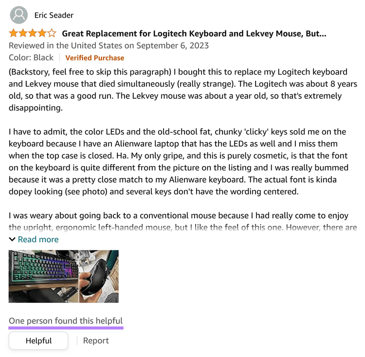 Ejemplo de reseña en Amazon