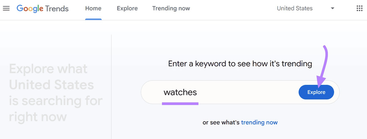 "relojes" introducido en la barra de búsqueda de Google Trends