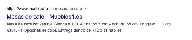 Ejemplo: 'Mesas de café | Tienda muebles Madrid' como título