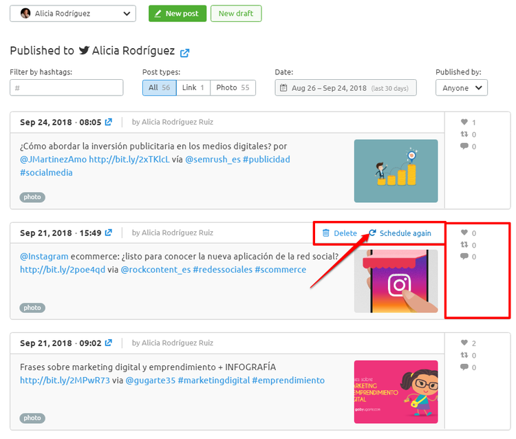 Planificación de contenidos en redes sociales - Republicar