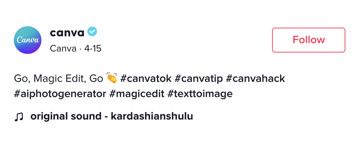 un ejemplo del uso de hashtags por parte de Canva