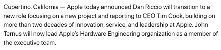 Sección del comunicado de prensa de Apple sobre la nueva contratación