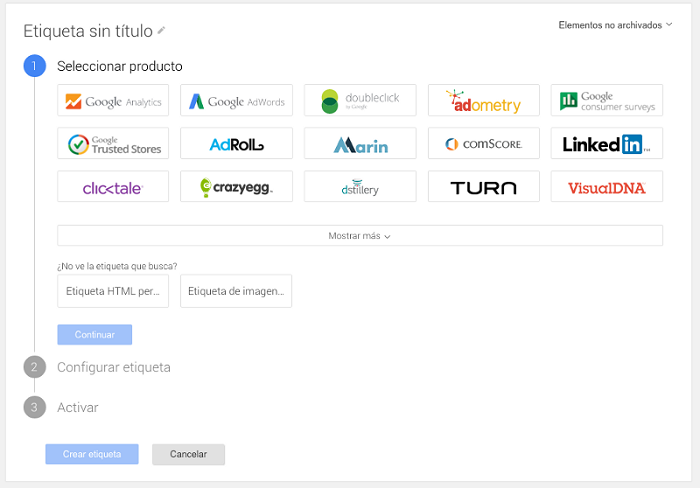 Selector de etiquetas Tag Manager