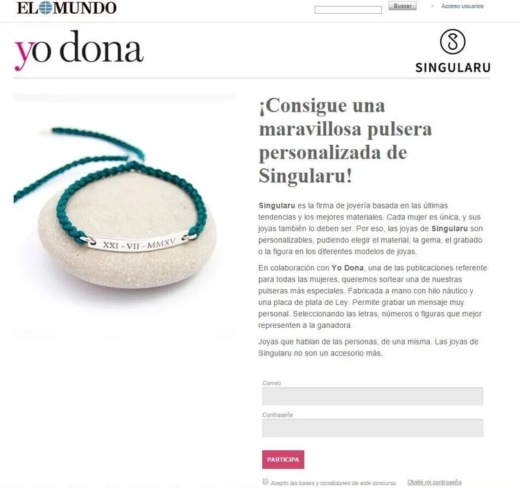 Ejemplo: landing page del concurso de Yodona
