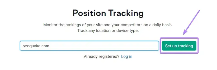 "seoquake.com" introducido en la barra de búsqueda de Position Tracking