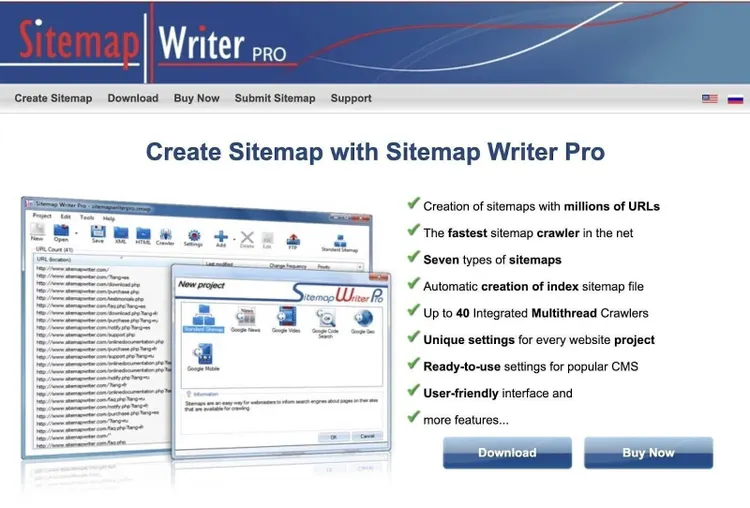 Página de inicio de Sitemap Writer Pro