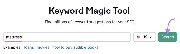 busca "pendientes" en Keyword Magic Tool