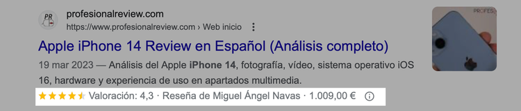 Rich Snippet de Reseña