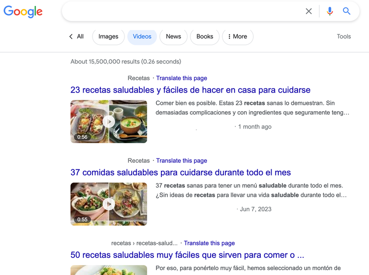 Resultados Google: recetas saludables y fáciles para preparar en casa