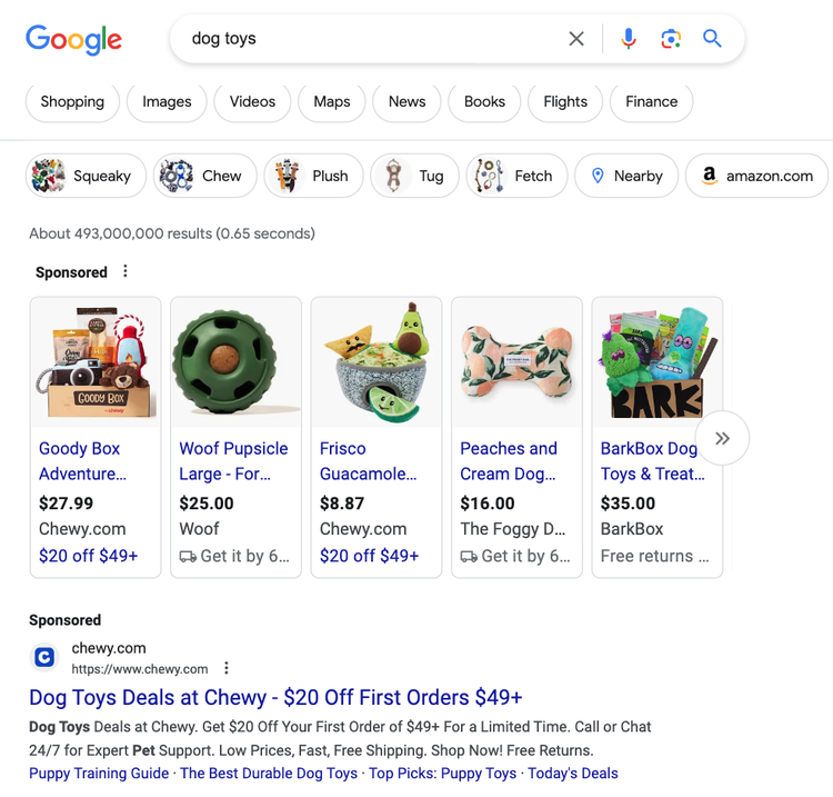 la parte superior de la primera página de Google en escritorio