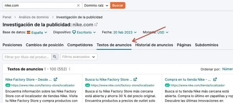 Textos de anuncios