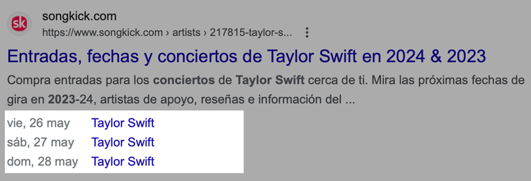 Ejemplo de rich Snippet de eventos