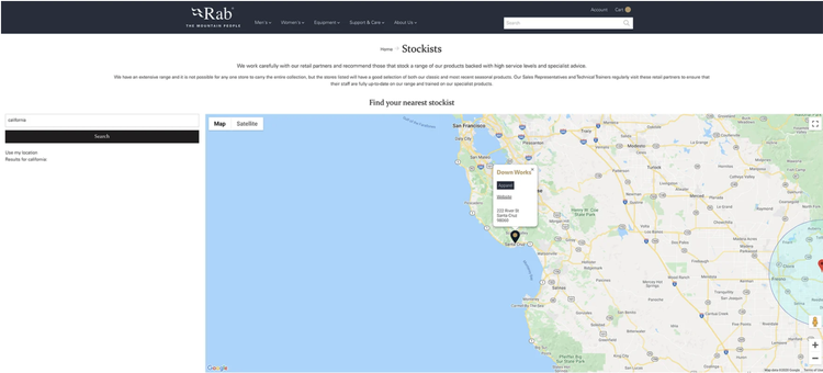 stockists map screenshot