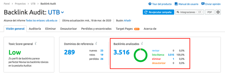 Linbuilding de calidad - Auditoría de enlaces en SEMrush