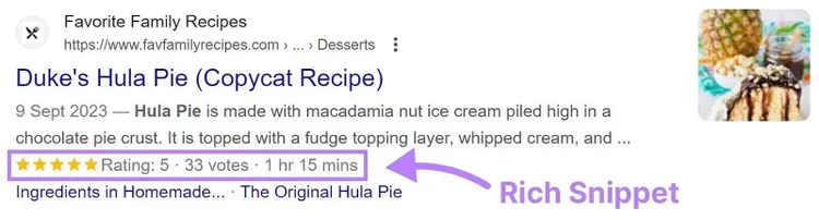 Un ejemplo de fragmento enriquecido en las SERP de Google