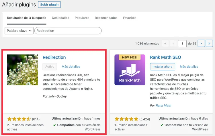 el plugin Redirection
