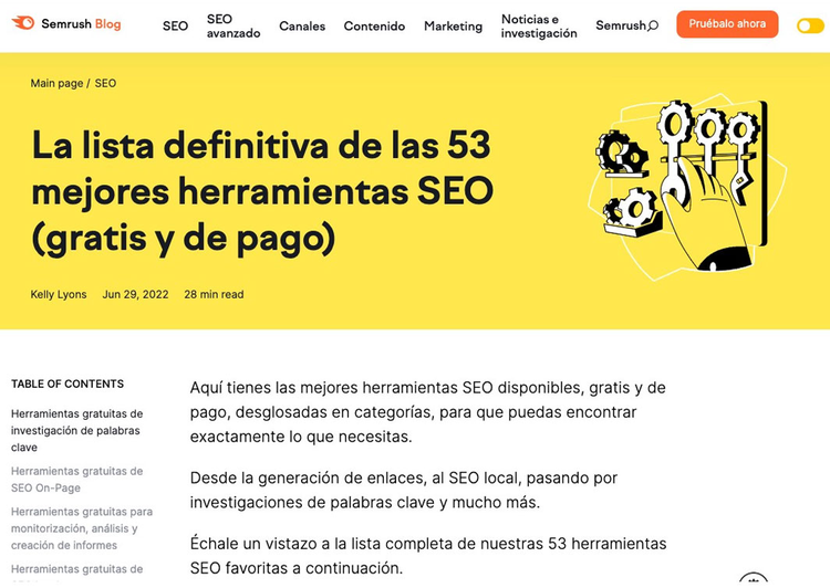 Entrada de un blog de Semrush