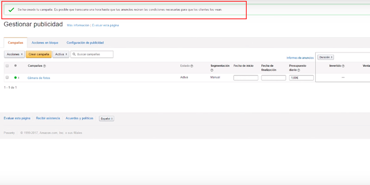 Publicidad en Amazon - Campaña completada