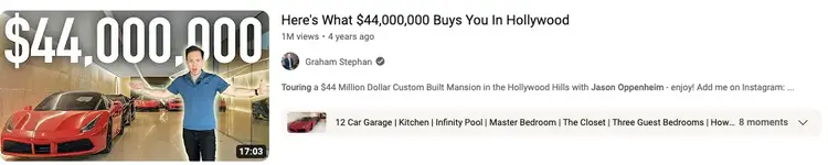 Graham Stephan's "Esto es lo que te compran 44.000.000 $ en Hollywood" video