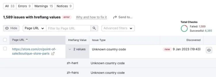 hreflang warning triggers