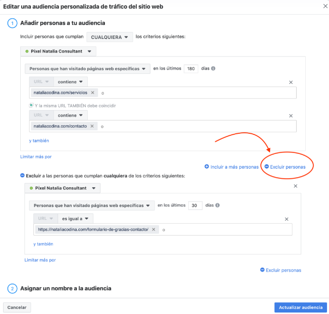 Instagram Ads - Excluir personas