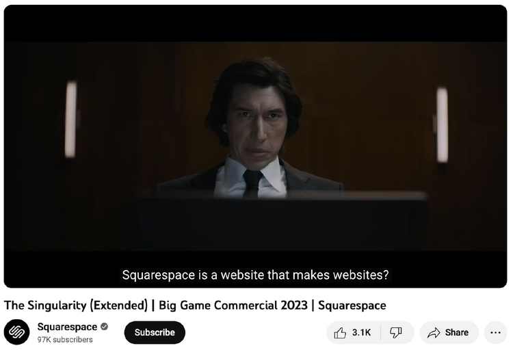 Anuncio de Squarespace para la Super Bowl 2023
