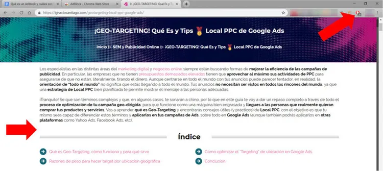 Qué es un Adblock: Ejemplo blog Ignacio Santiago