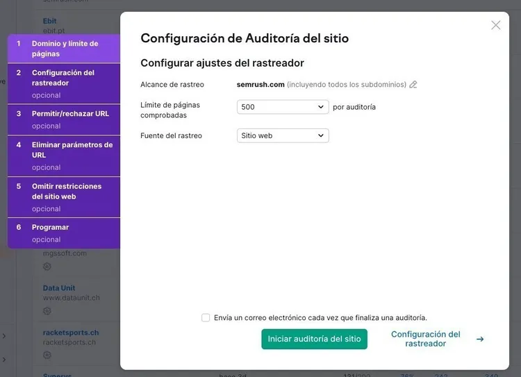 Configuracion de Auditoría del sitio