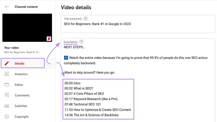 Formulario detalles YouTube título descripción SEO principiantes vídeo