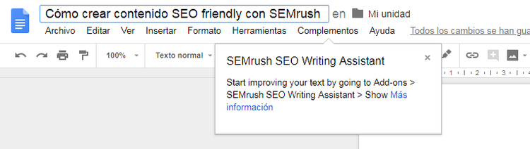 Contenido SEO Friendly - Asistente de escritura