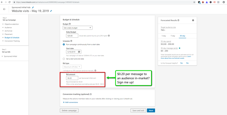 Campaña Inmail patrocinado LinkedIn Ads - 2