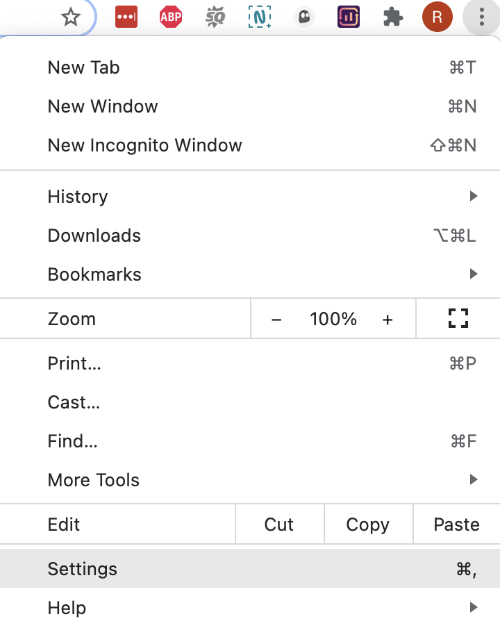 Menú de navegador Chrome mostrando opciones de configuración