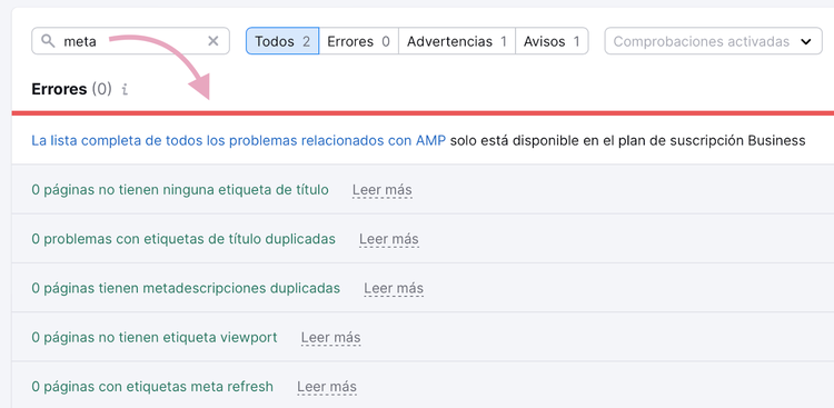 Filtra los resultados de tu auditoría