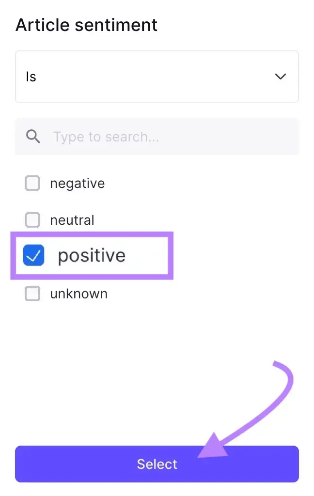 "positivo" seleccionado en "Sentimiento del artículo"